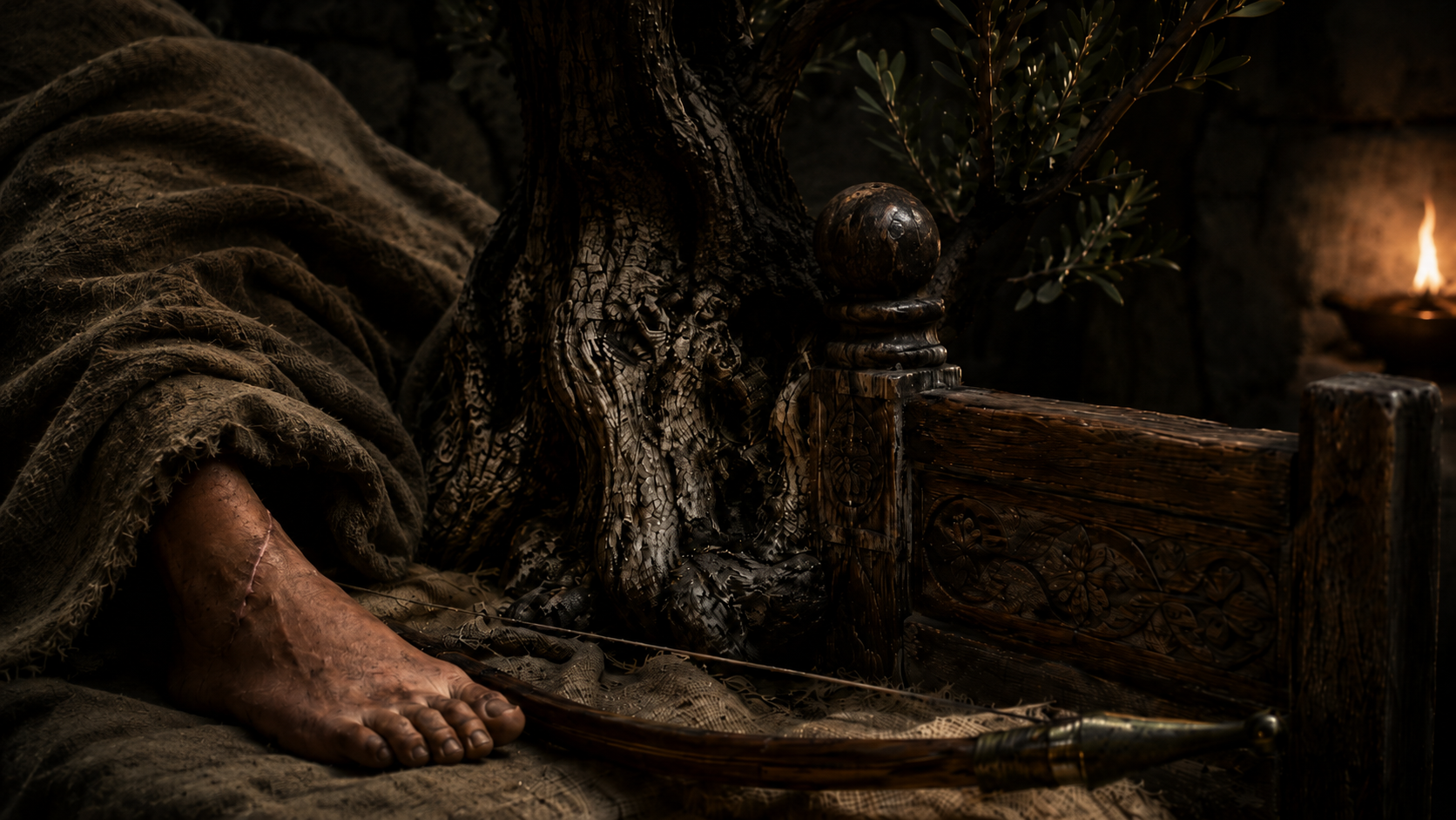Symbols and Recognition, the bed built from a living olive tree